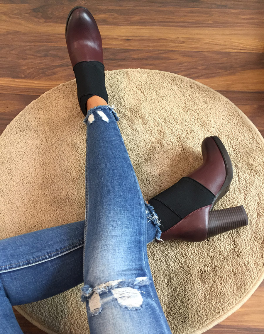 Bottines bordeaux à talons bi matières