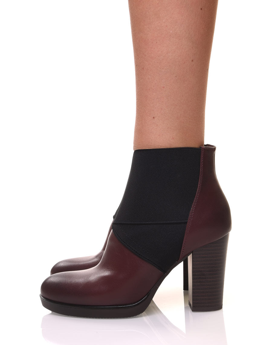 Bottines bordeaux à talons bi matières