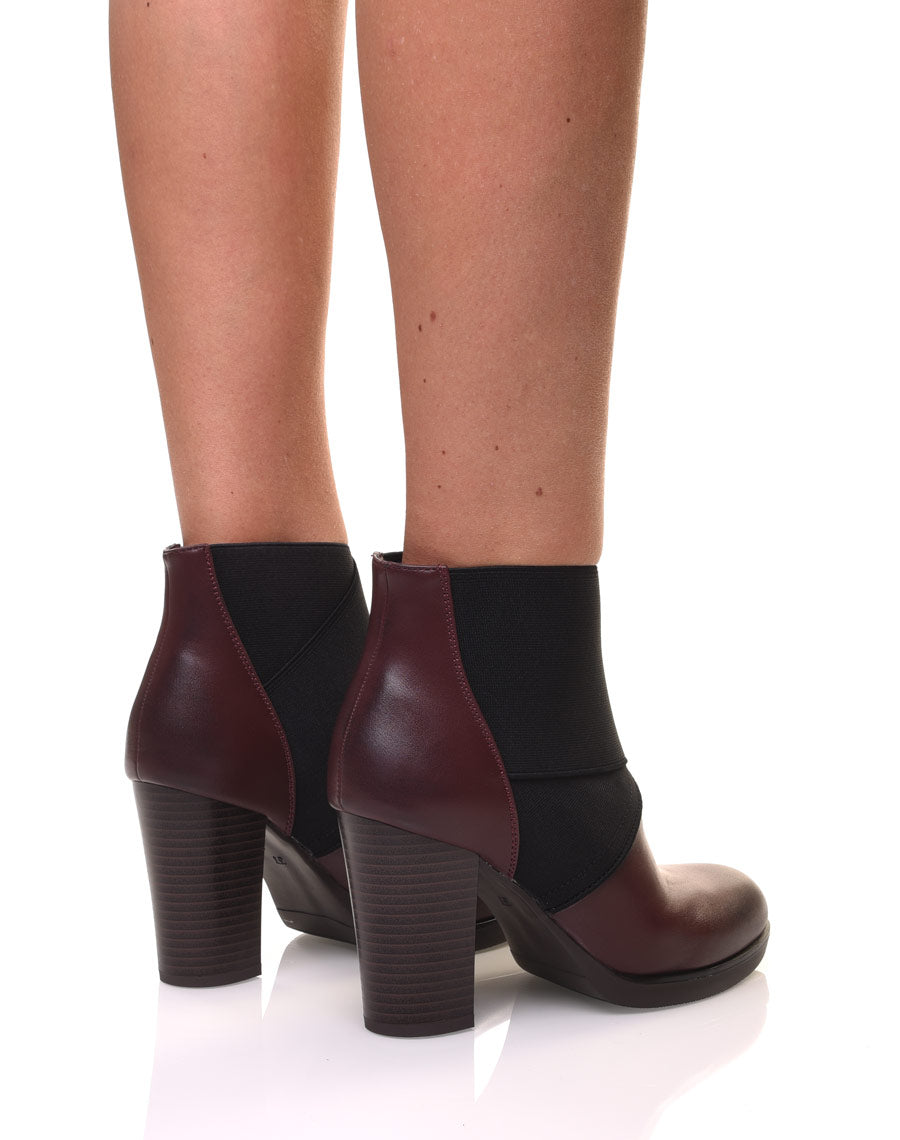 Bottines bordeaux à talons bi matières