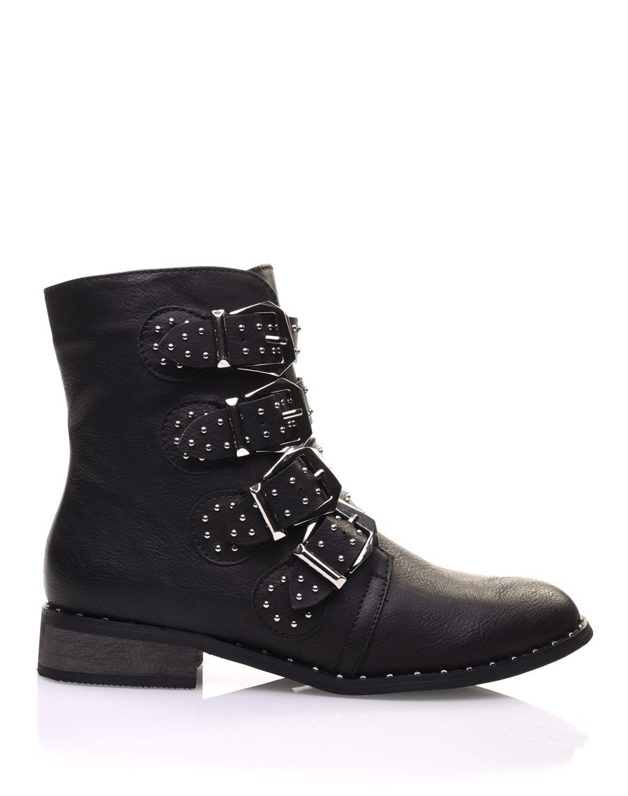 Bottines à brides noires ornées de clous