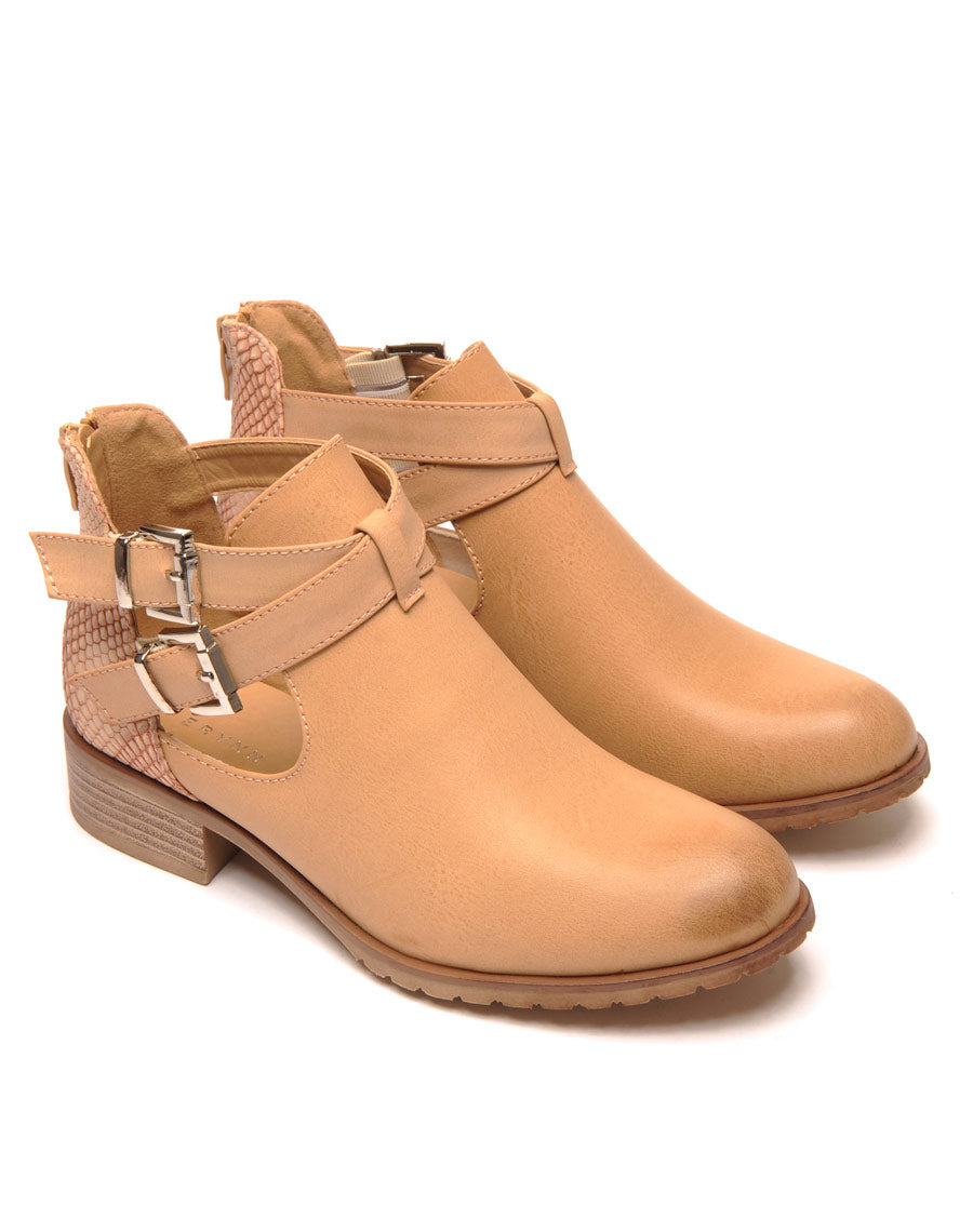 Bottines camel ajourées avec lanières
