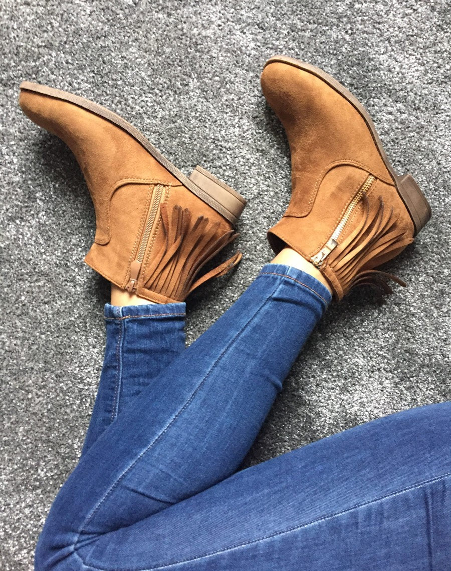 Bottines camel avec franges