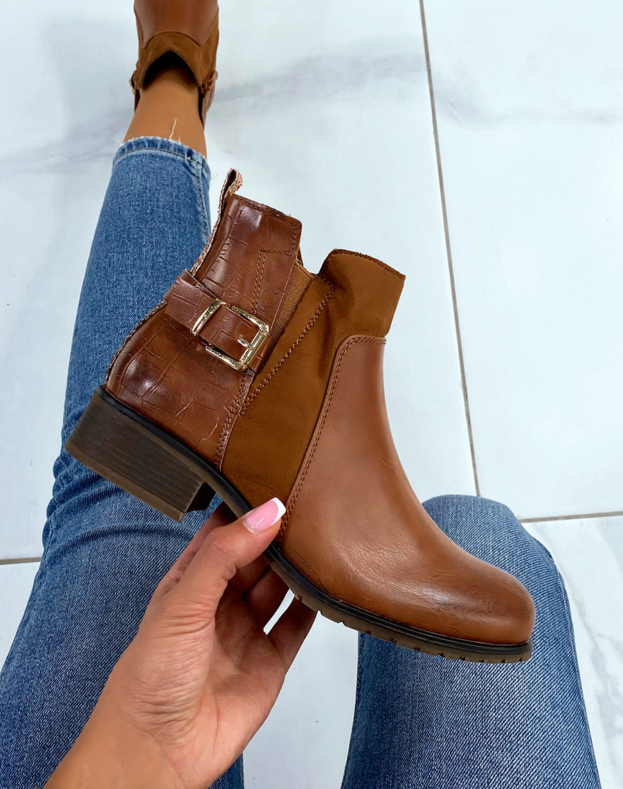 Bottines camel basses à triple matières