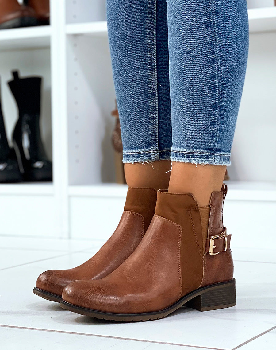 Bottines camel basses à triple matières