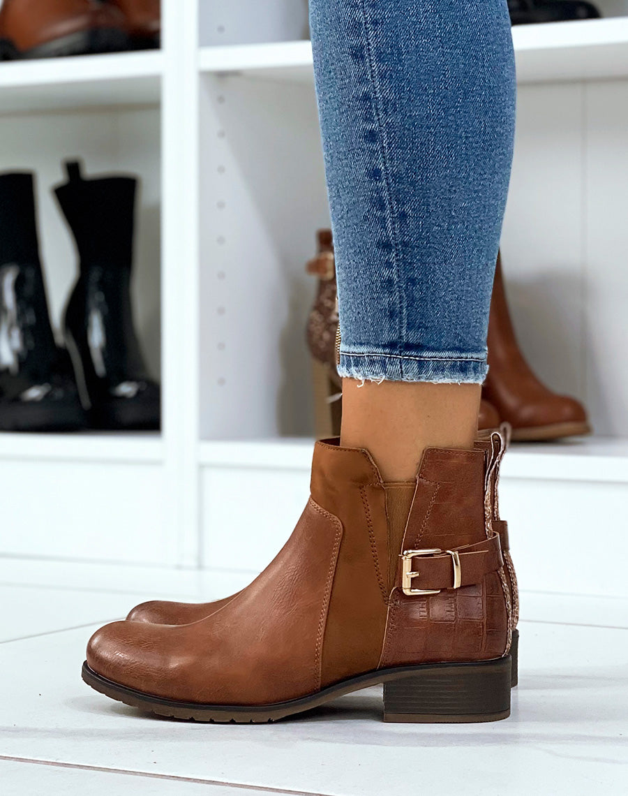 Bottines camel basses à triple matières