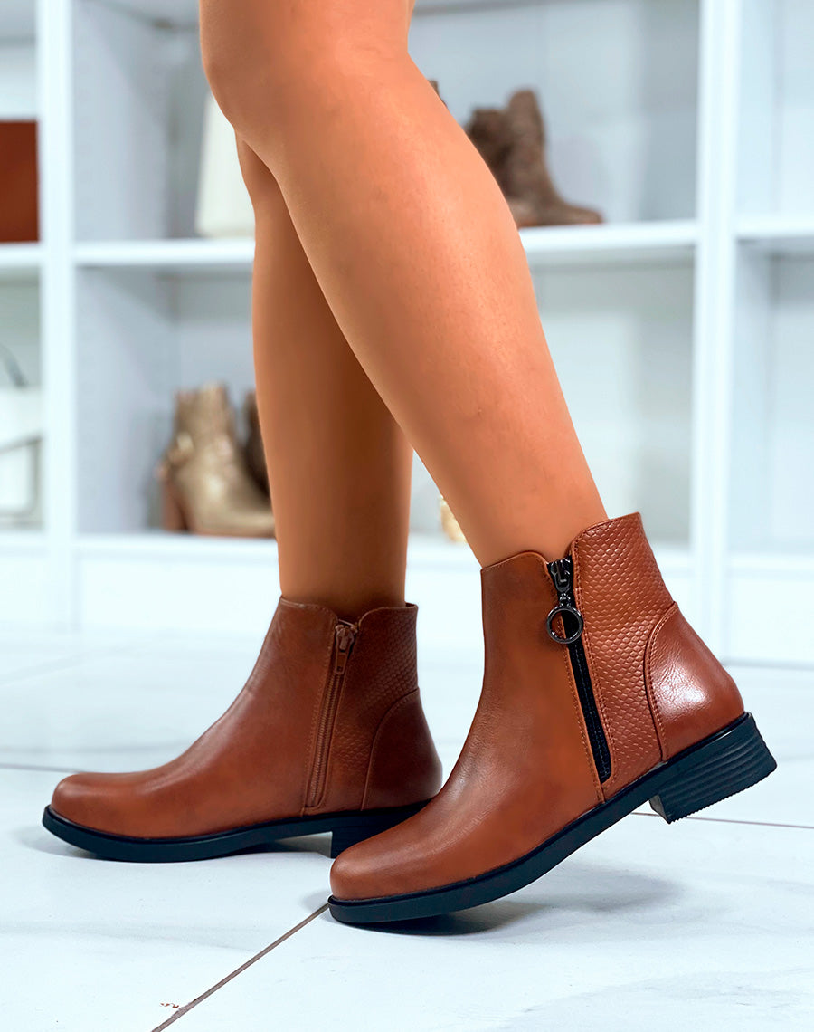 Bottines Camel Bi-Matière : Effet serpent pour femme