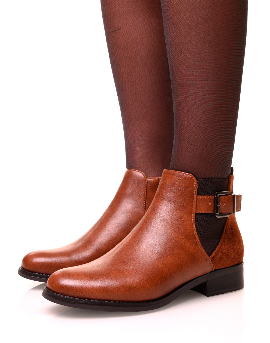 Bottines camel bi-matières