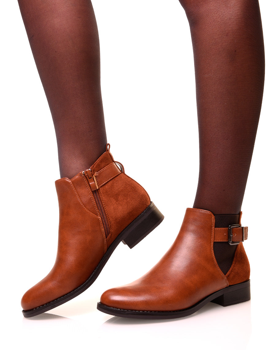 Bottines camel bi-matières