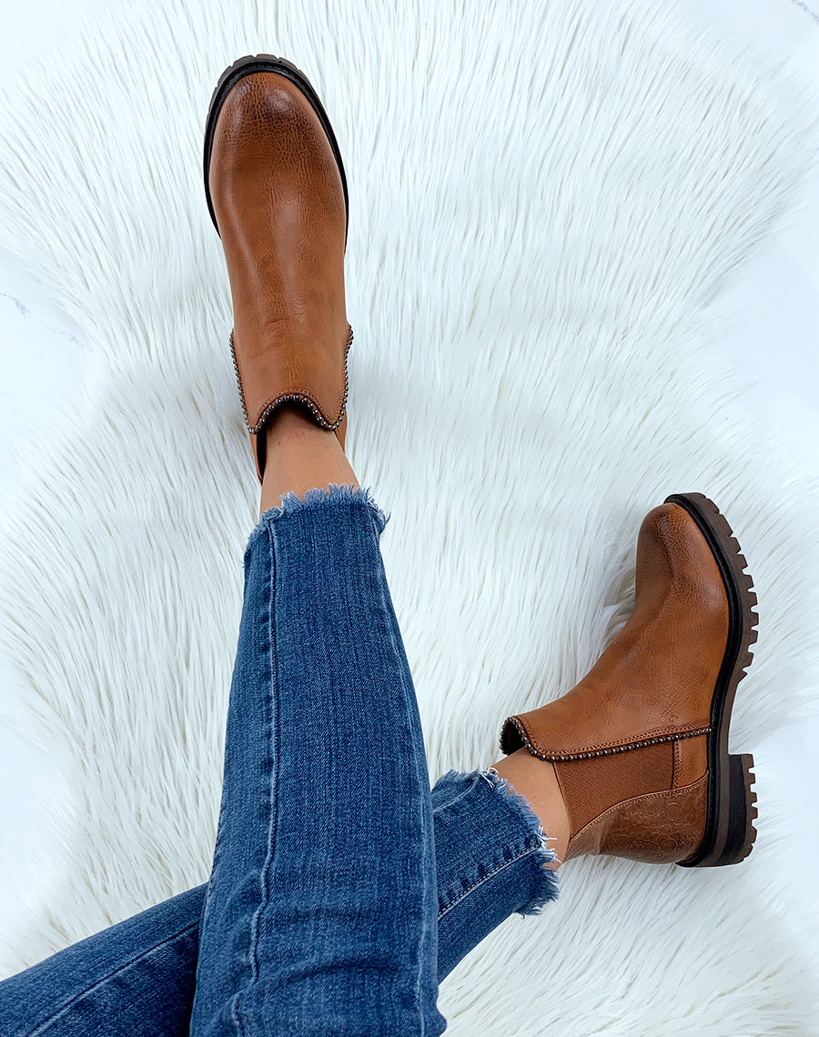 Bottines camel bi-matières avec élastique