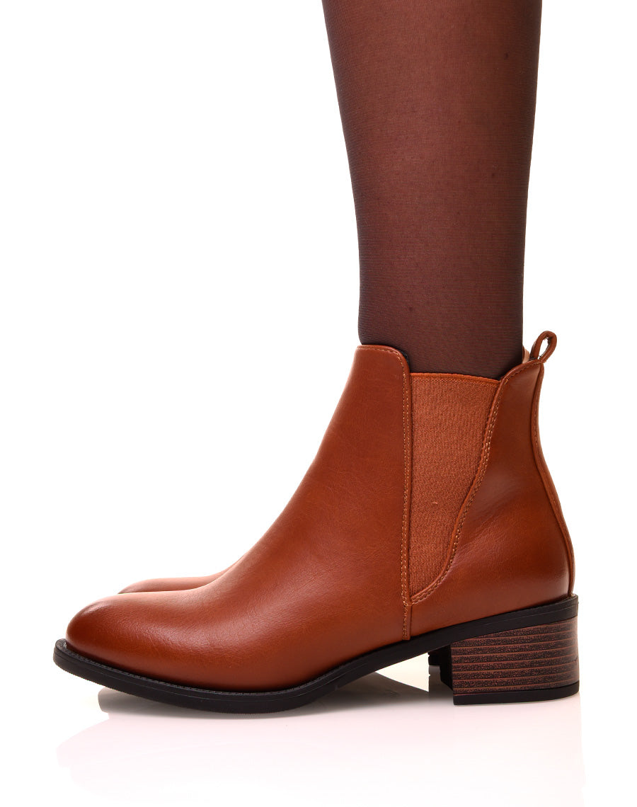 Bottines camel bi-matières à semelles crantées