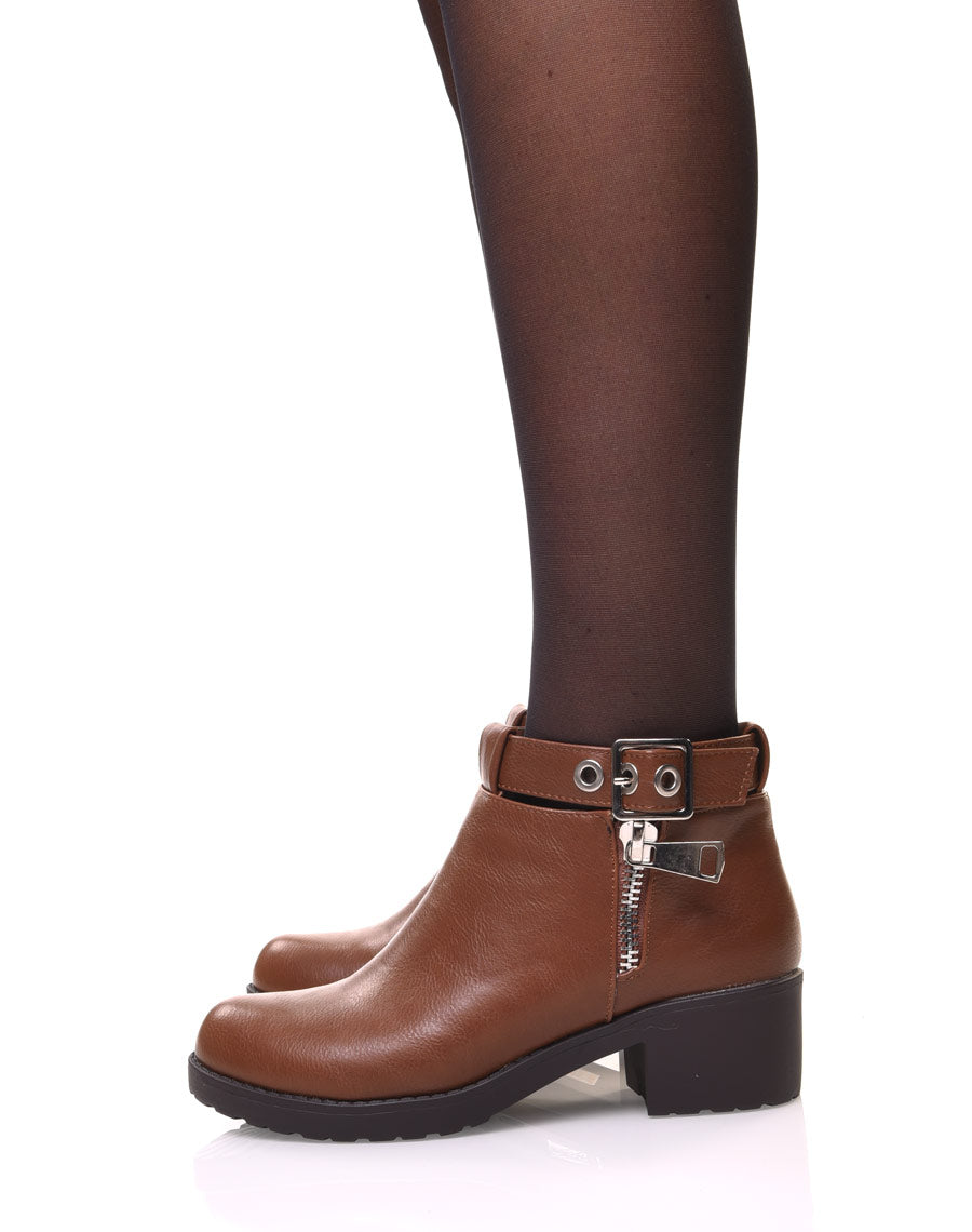 Bottines camel à boucles chevilles