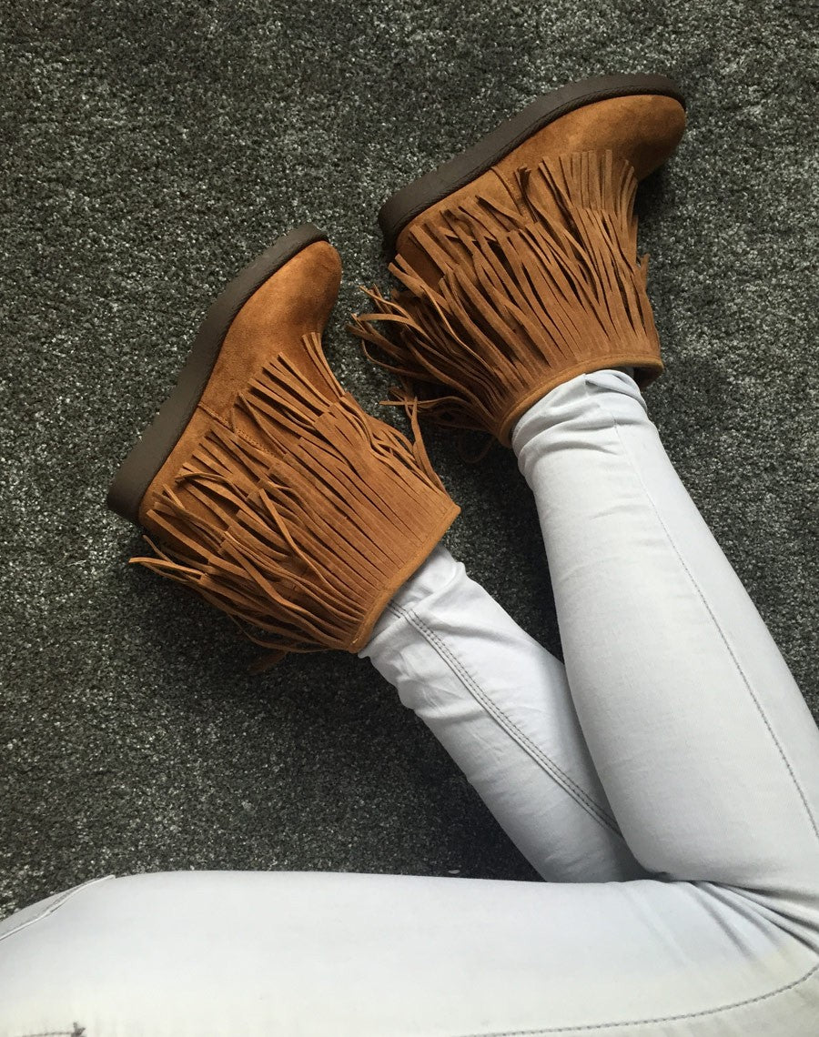 Bottines camel à double franges