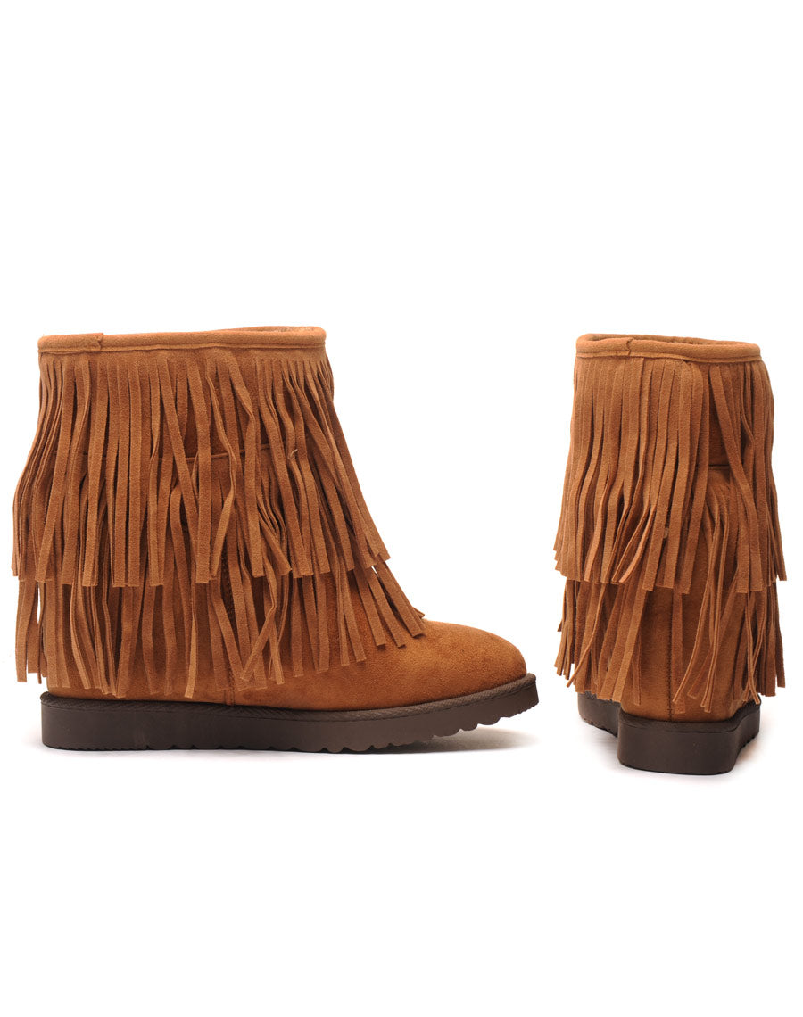 Bottines camel à double franges