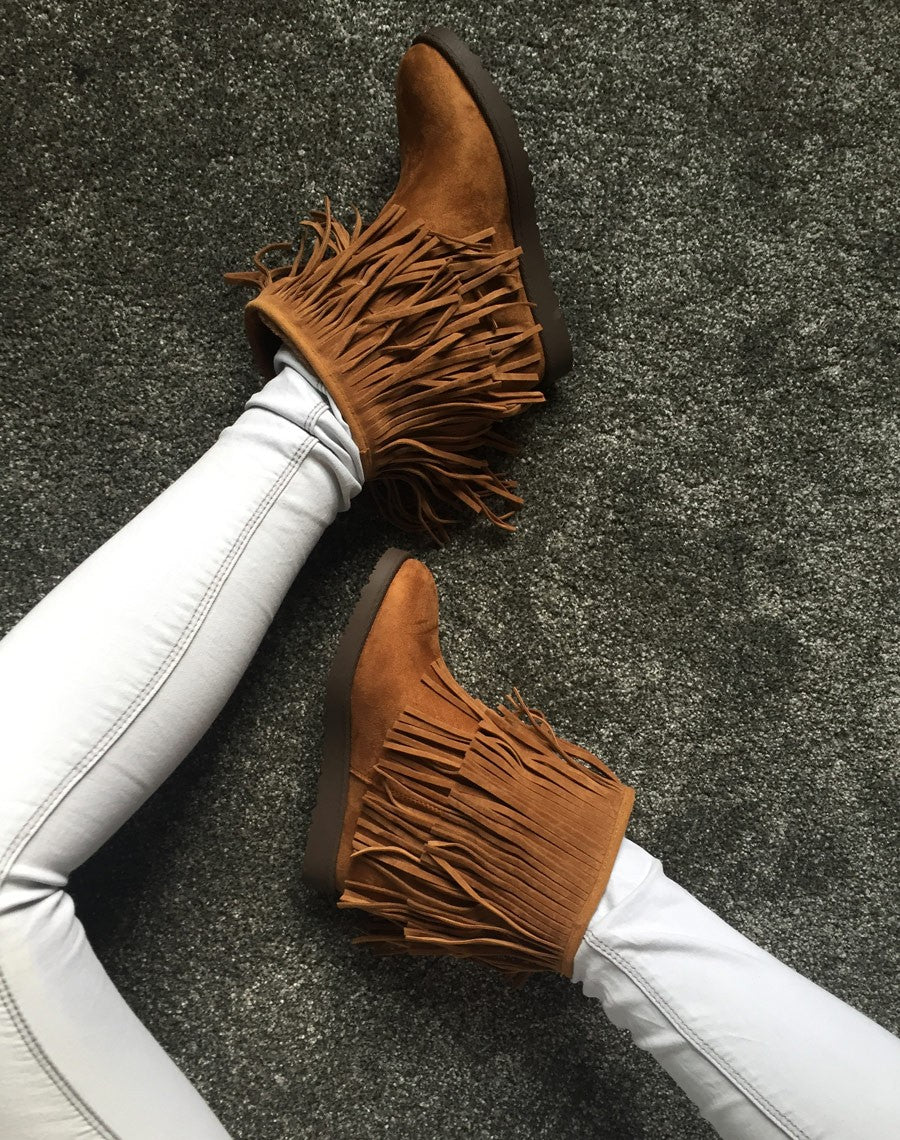 Bottines camel à double franges