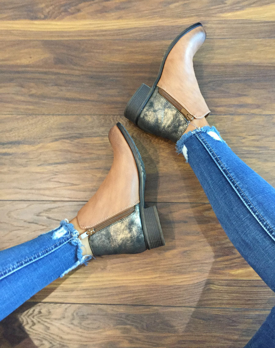 Bottines camel effet pailleté