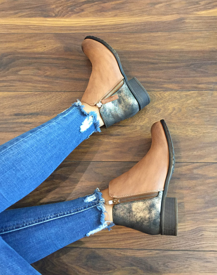 Bottines camel effet pailleté