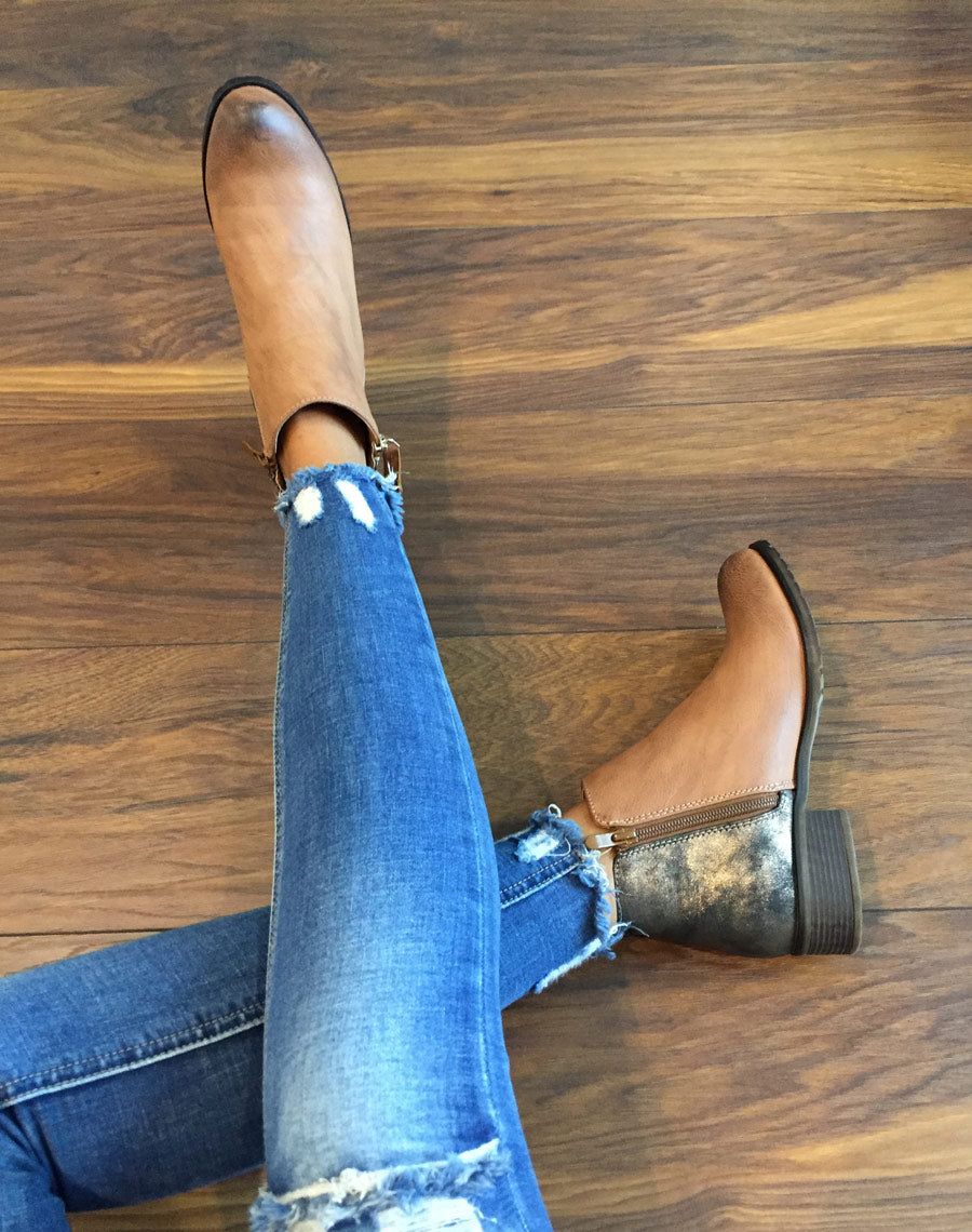 Bottines camel effet pailleté