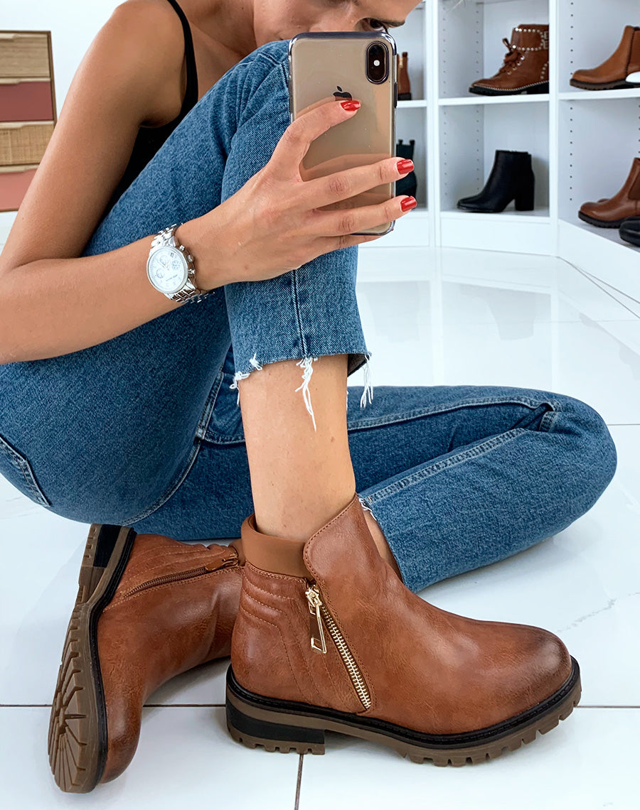 Bottines camel à fourrure