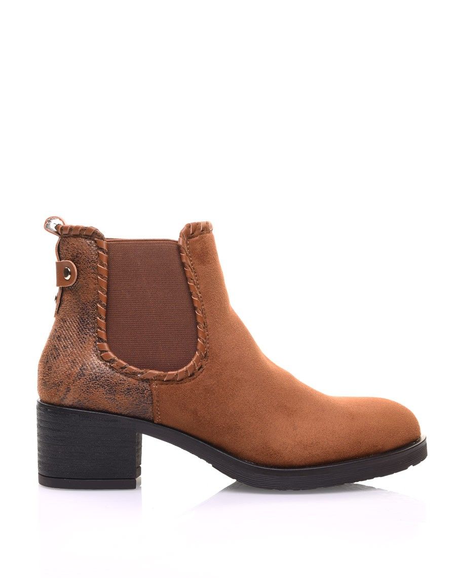 Bottines camel à imprimé écaillé brillant