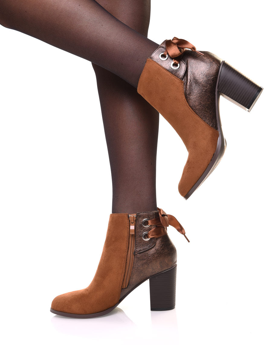 Bottines camel irisées à noeud