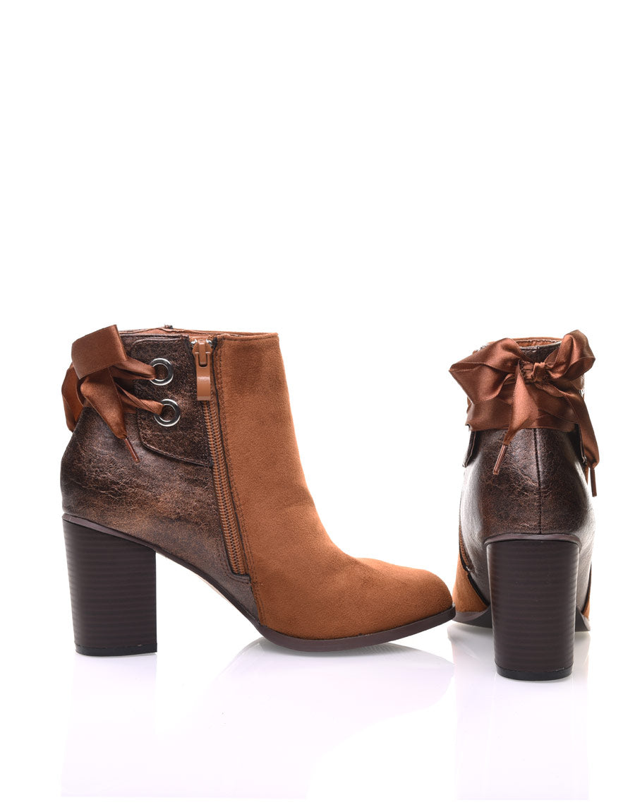 Bottines camel irisées à noeud