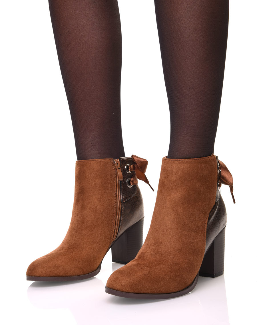 Bottines camel irisées à noeud