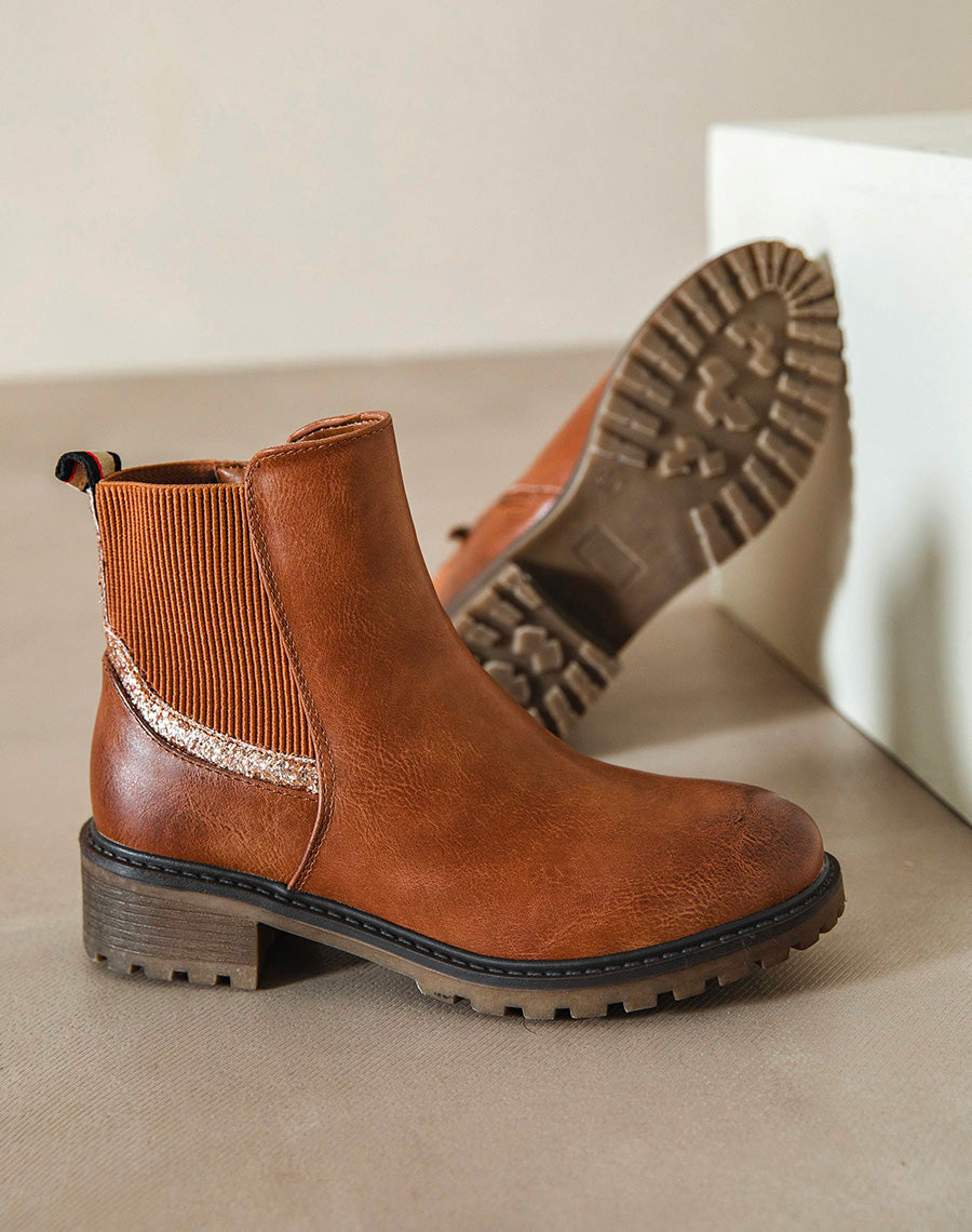 Bottines camel à élastique pailleté