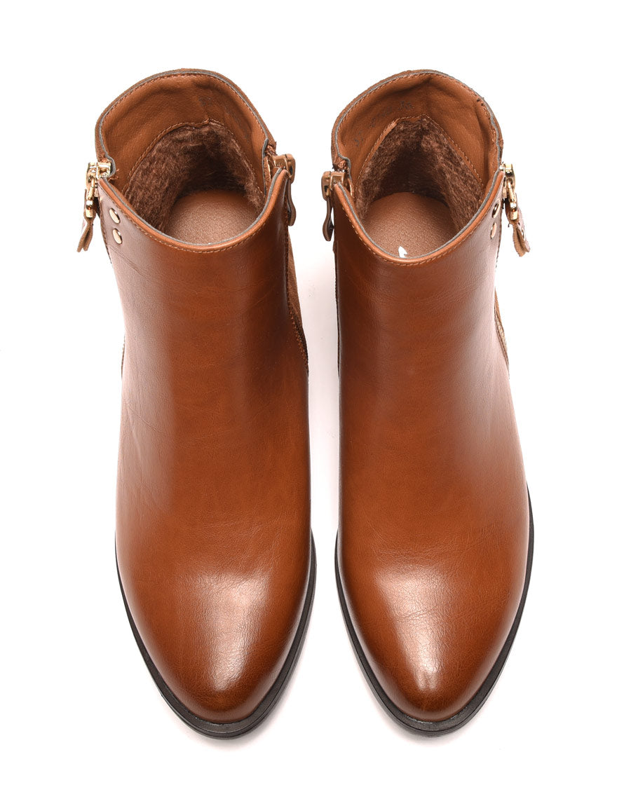 Bottines camel plates bi matières avec détails à l'arrière