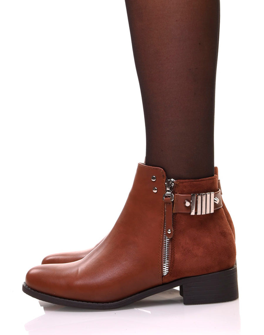 Bottines camel plates fermeture éclaire décorative