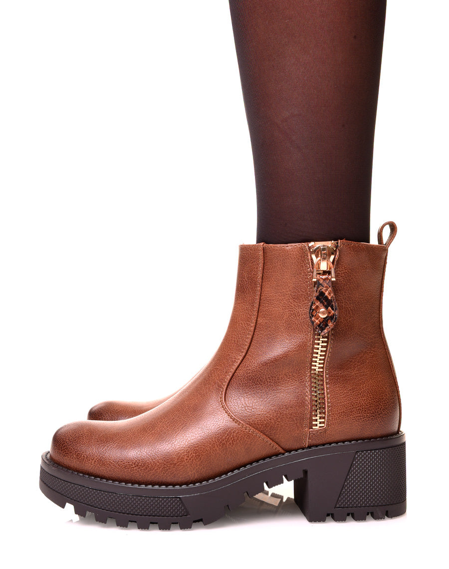 Bottines camel à semelle crantées