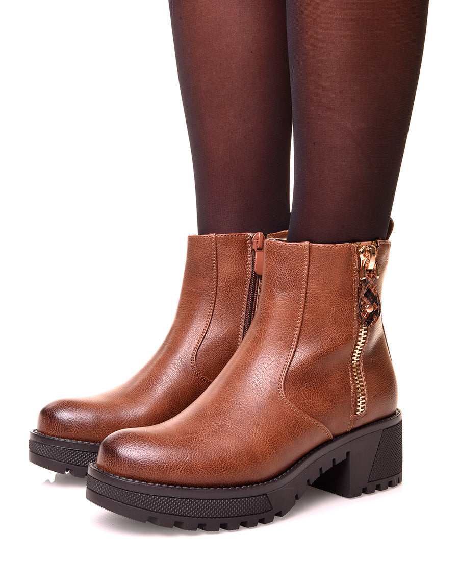 Bottines camel à semelle crantées