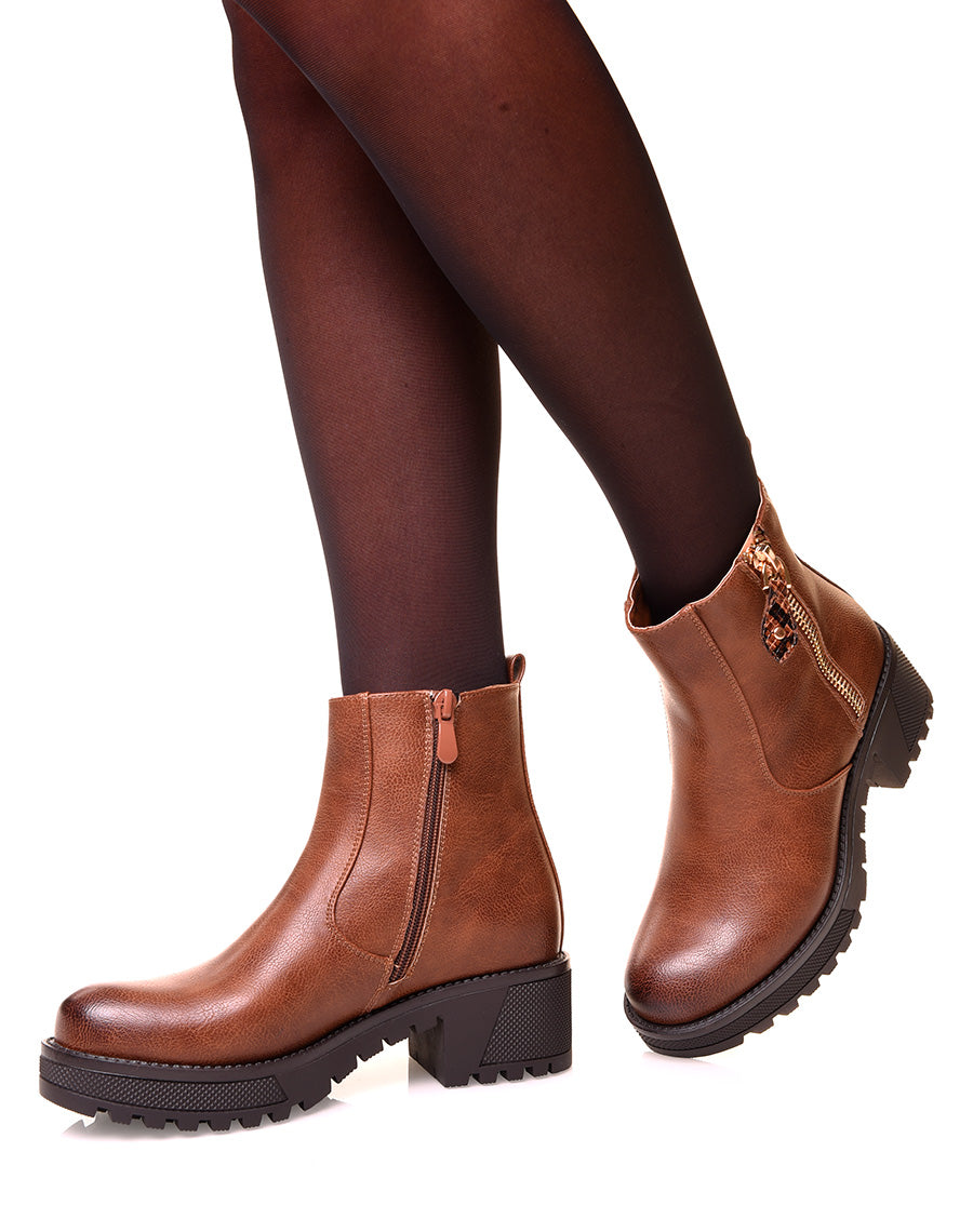 Bottines camel à semelle crantées