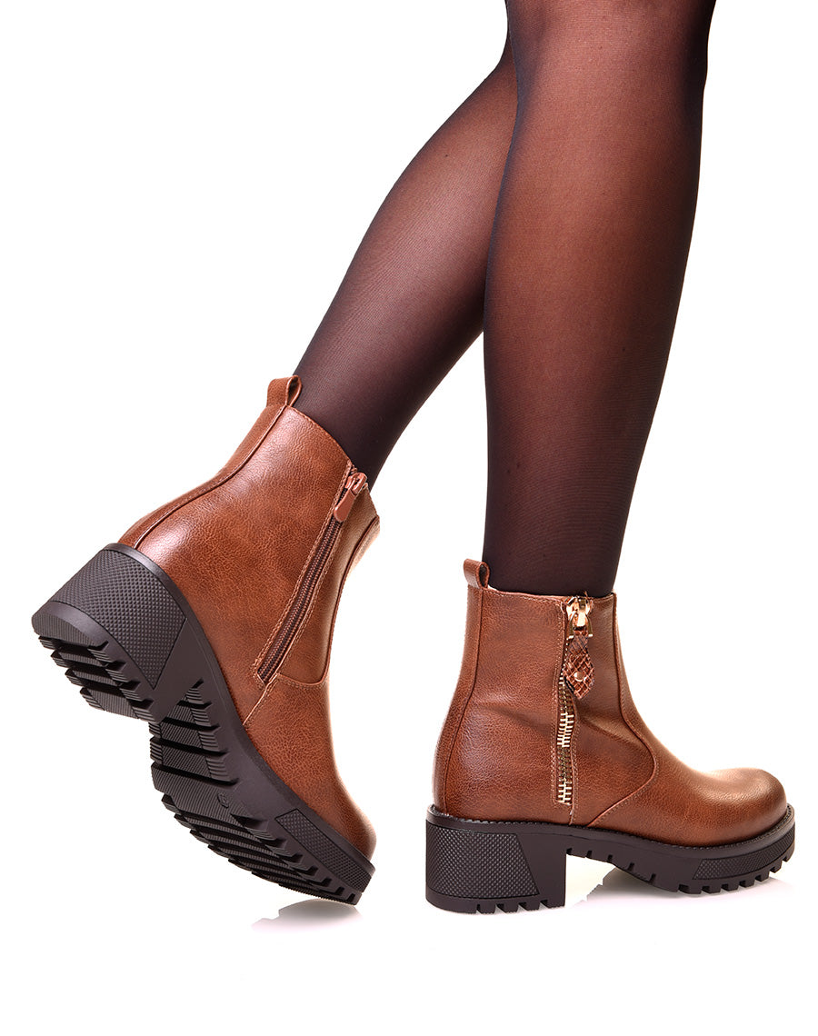 Bottines camel à semelle crantées