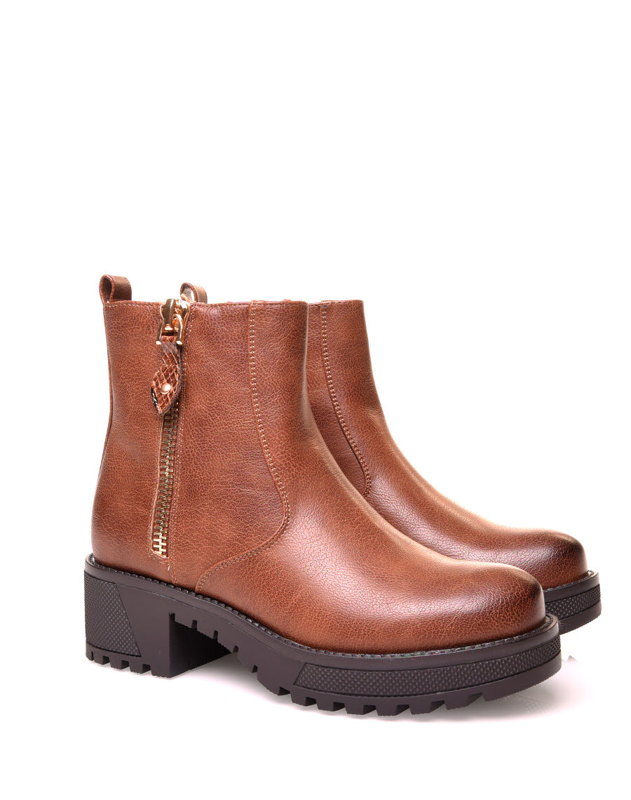 Bottines camel à semelle crantées