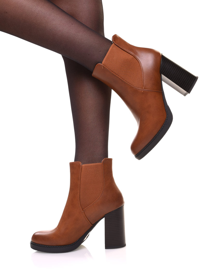 Bottines camel semi-montantes élastiques