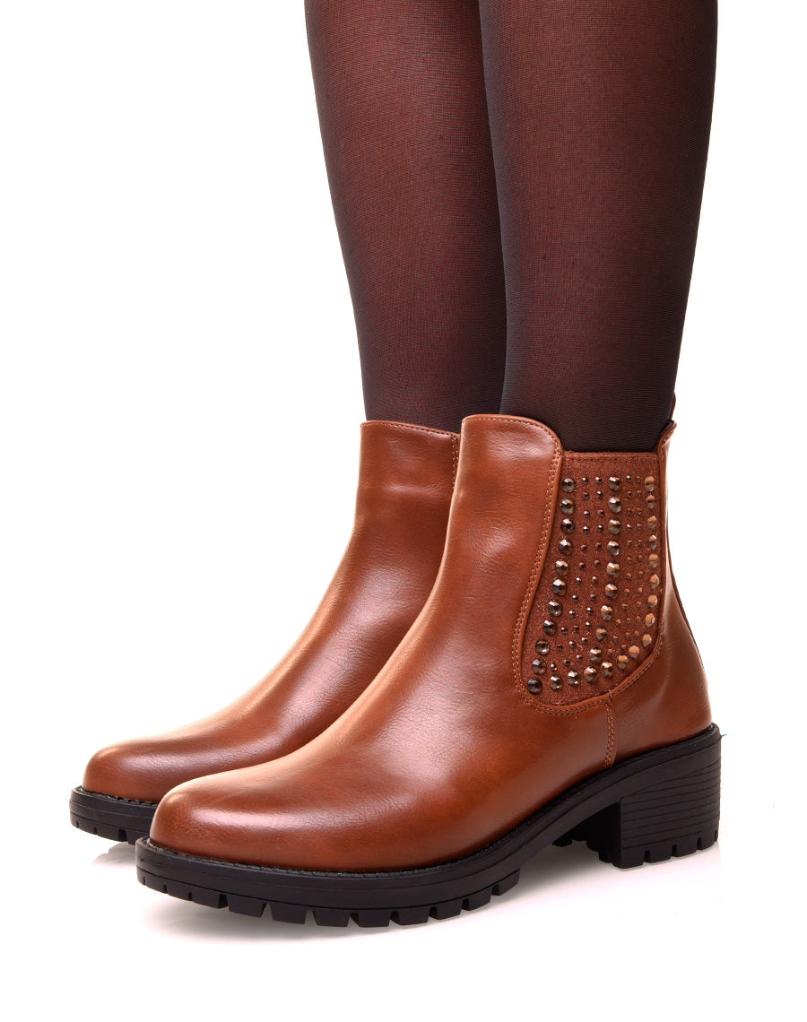 Bottines camel à strass