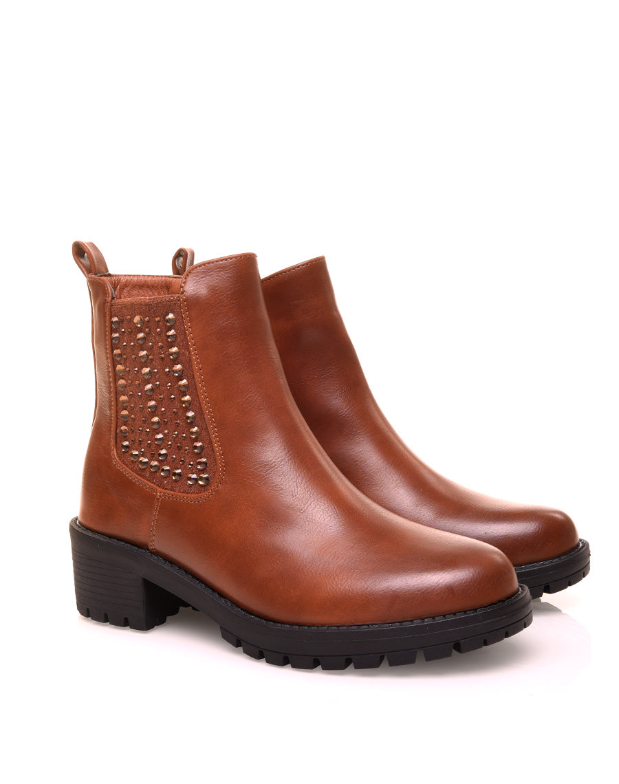 Bottines camel à strass