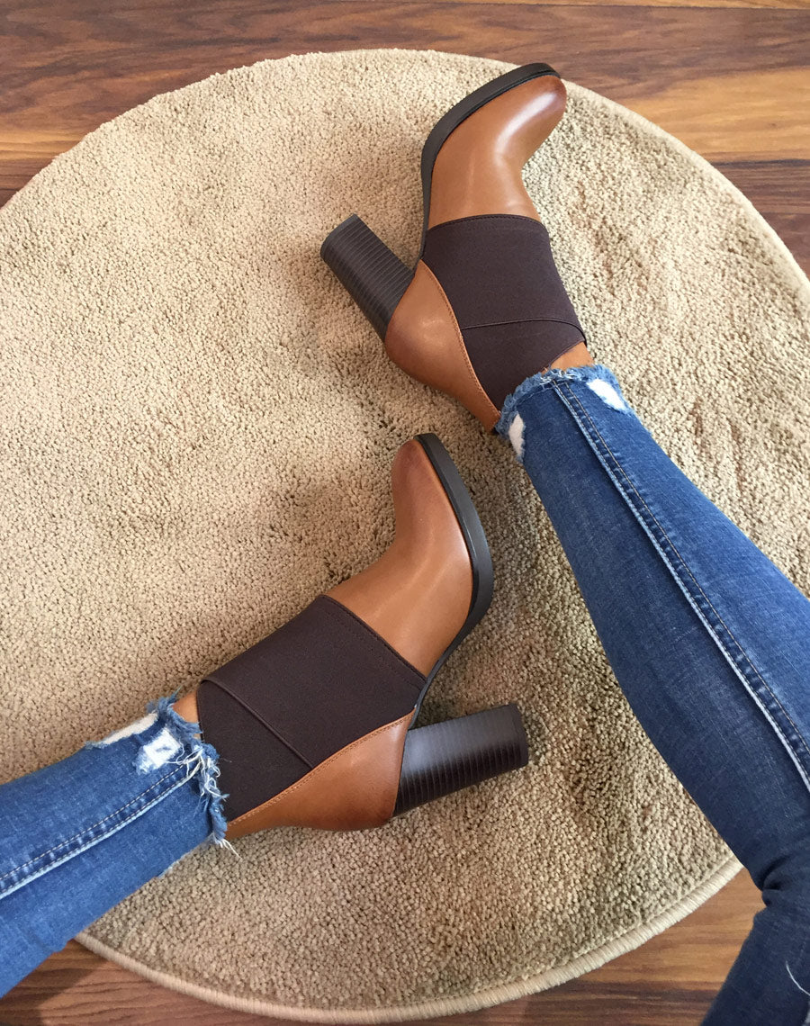 Bottines camel à talons bi matières