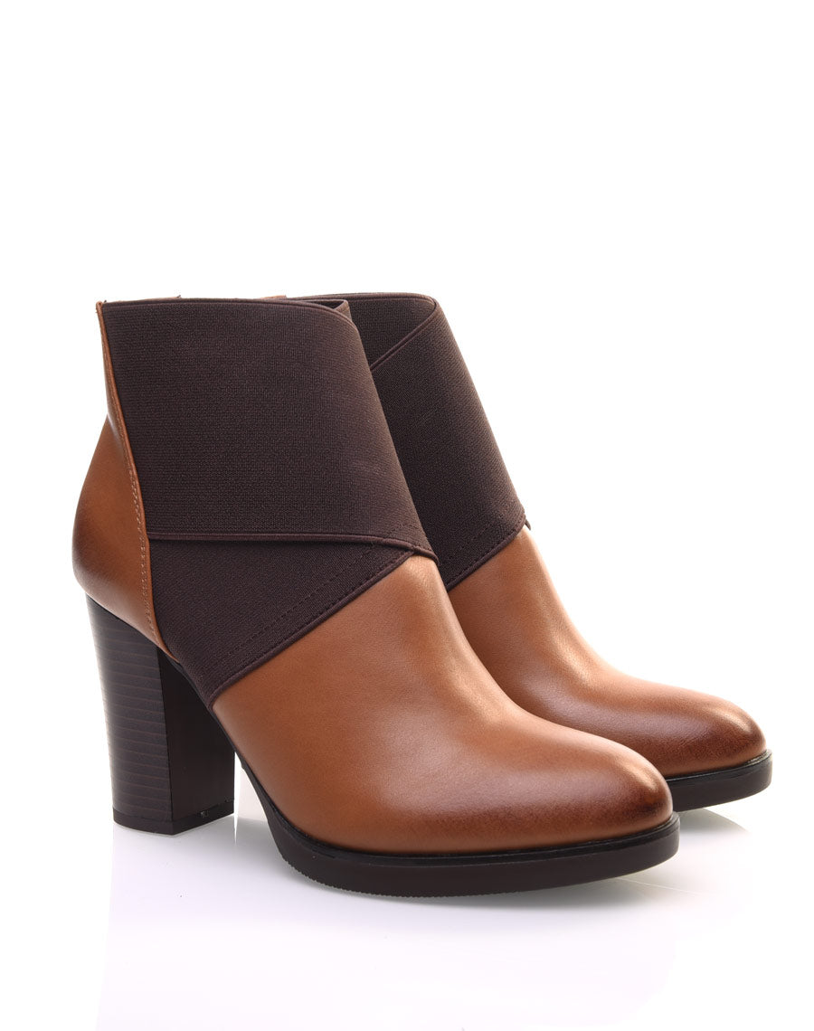 Bottines camel à talons bi matières