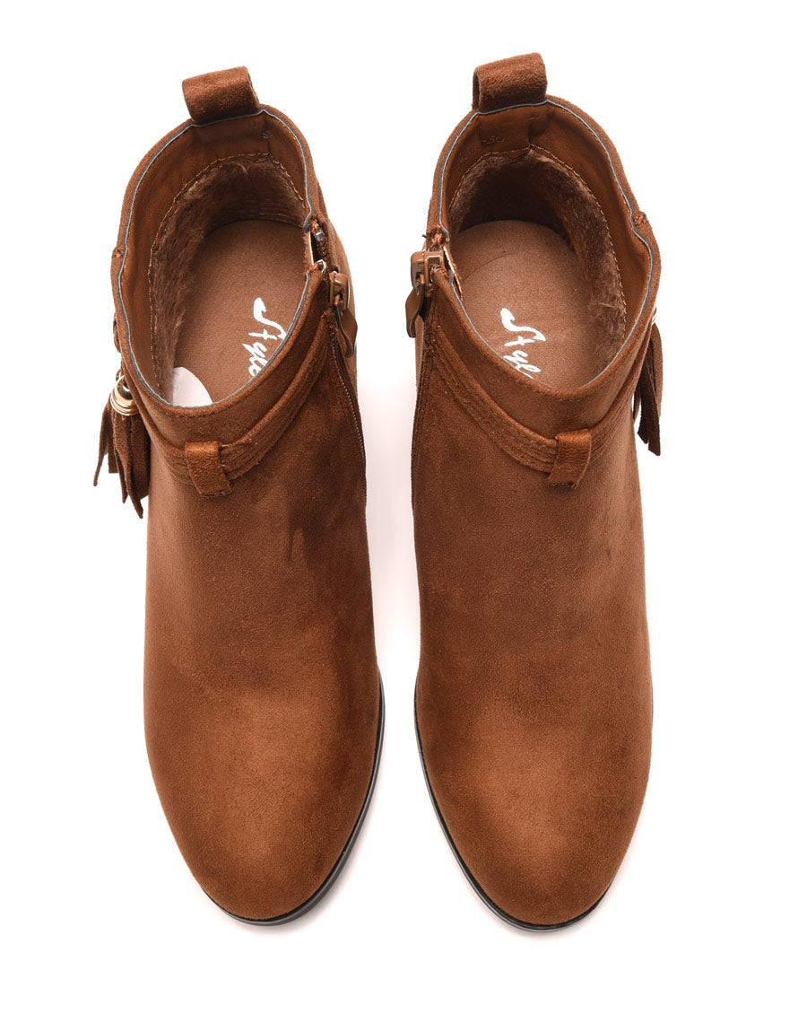 Bottines camel à talons & fines lanières