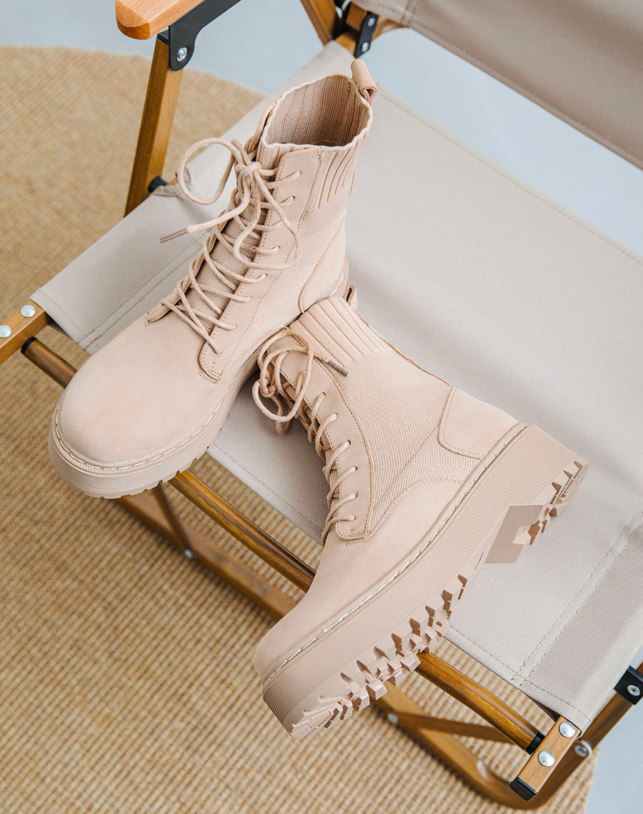 Bottines chaussette beiges à semelle épaisse