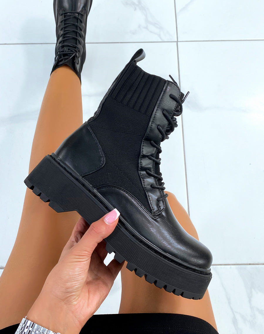 Bottines chaussette noires à semelle épaisse