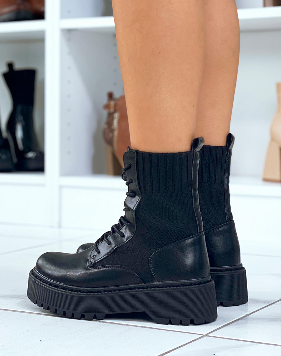 Bottines chaussette noires à semelle épaisse