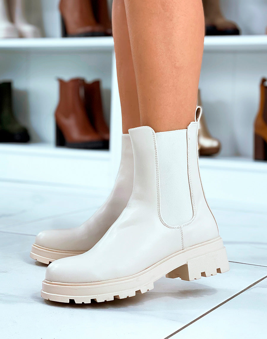 Bottines Chelsea Beige Avec Boucle Dorée