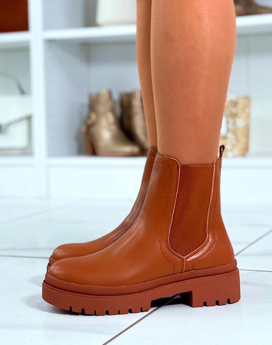 Bottines Chelsea camel avec Plate-forme pour un Style Tendance