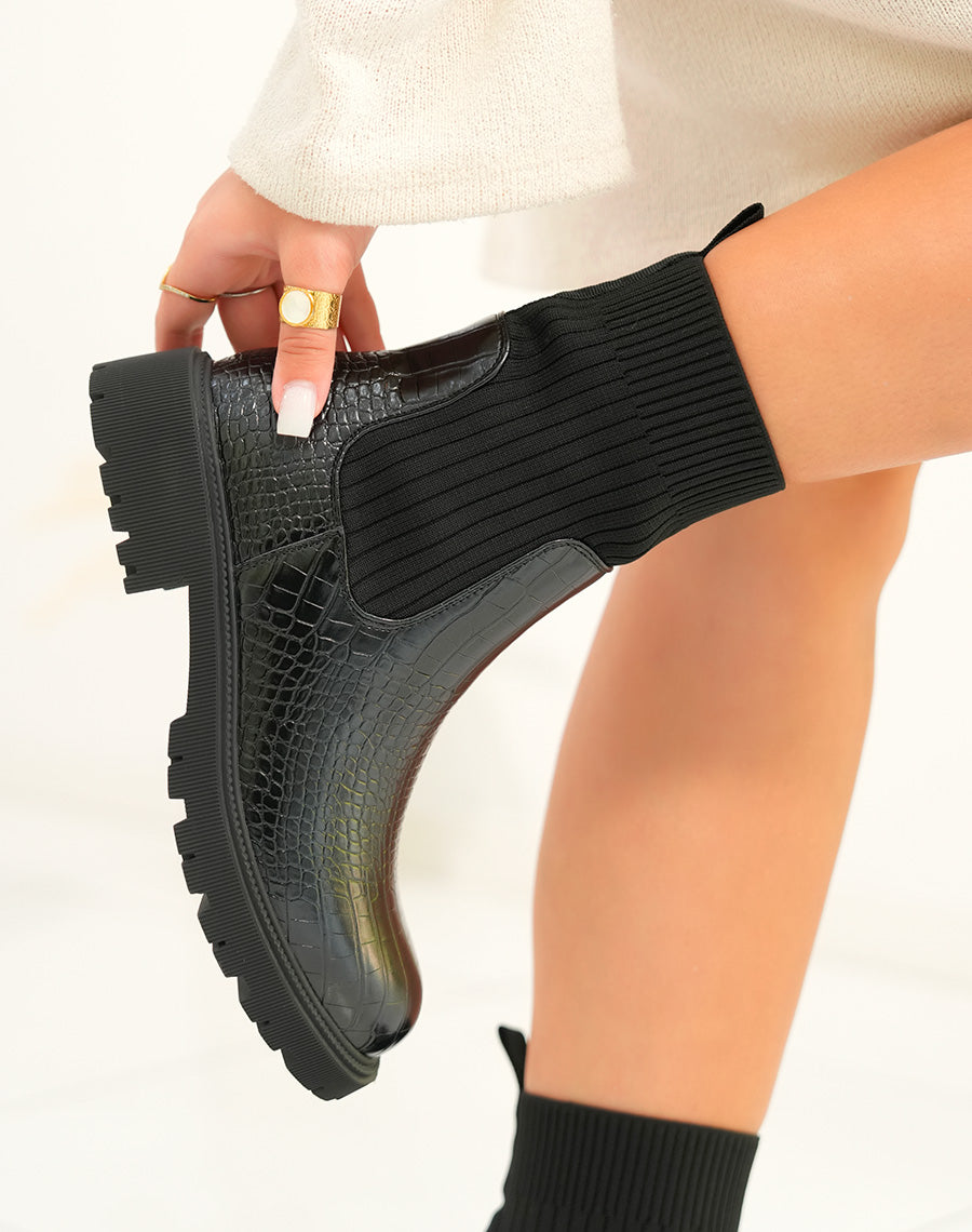Bottines Chelsea noires effet serpent - Audace et élégance pour chaque femme