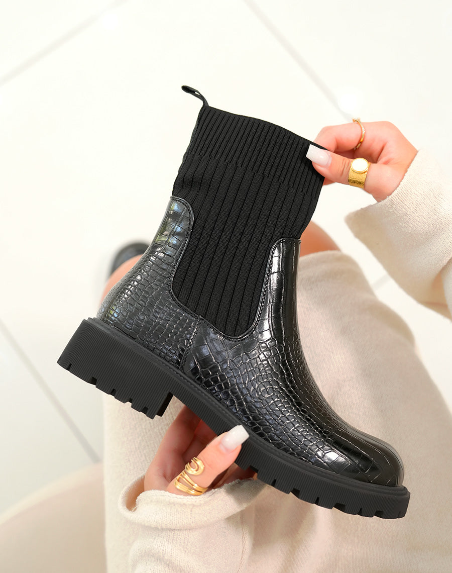 Bottines Chelsea noires effet serpent - Audace et élégance pour chaque femme