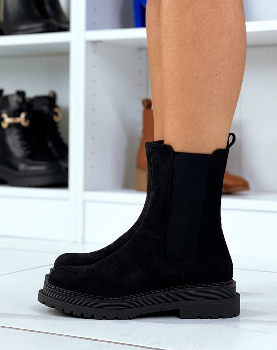 Bottines chelsea noires en suédine montantes