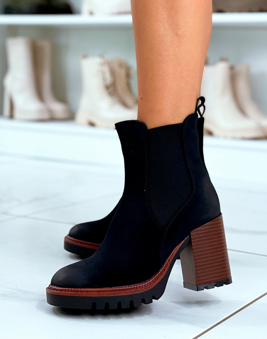 Bottines Chelsea noires en suédine à talon - Élégance intemporelle pour chaque femme