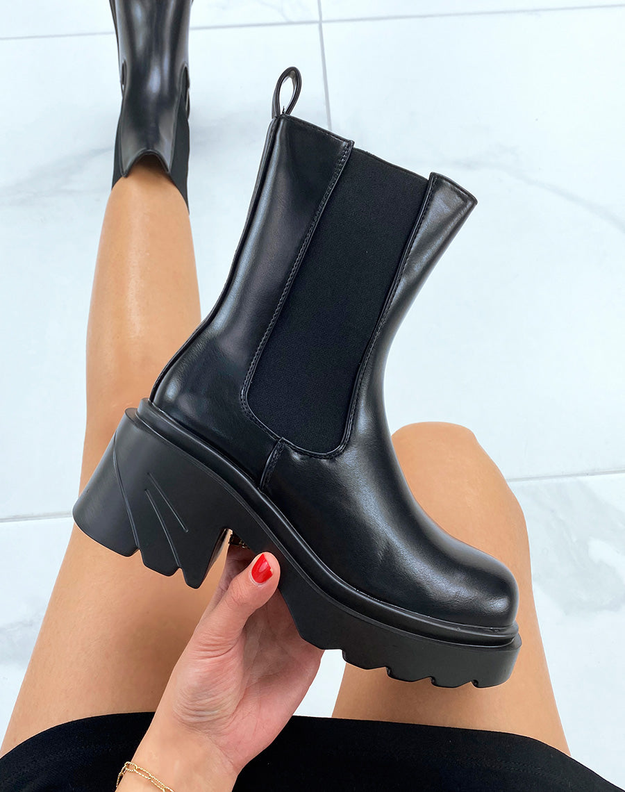 Bottines chelsea noires montantes à talon épais